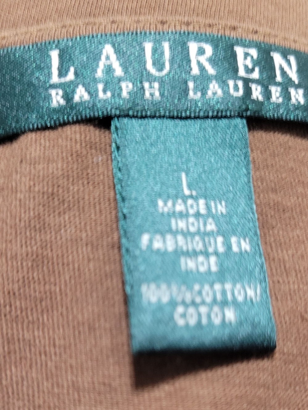 Lauren Ralph Lauren Brown Beaded V-Neck Short Sleeve Casual Boho Top Size L - Picture 4 of 5